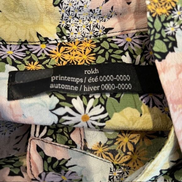 Rokh Silk Split Floral Frill Dress Ruffle Strap Pink Yellow Blue Women's Size 10 - Picture 12 of 16